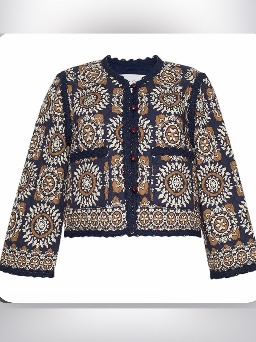 Nwt - Cara Cara Marissa Navy & Tan Patterned Quilted Jacket - Xl